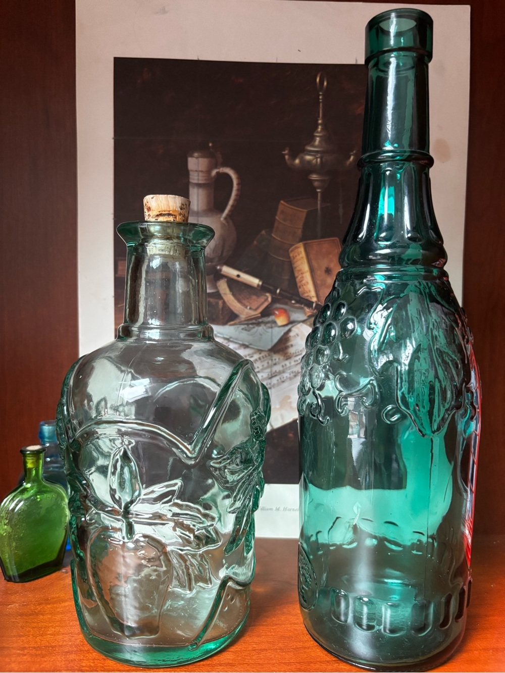 Vintage Embossed Grape Glass Bottle - Aqua